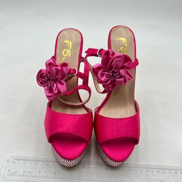 FSJ Women Open Toe Platform Sandals Ankle Strap High Stiletto Heel Flower Pink - Picture 2 of 7